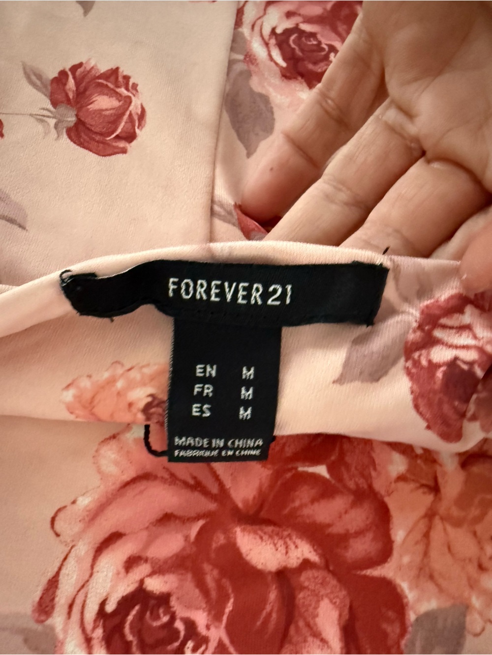 Forever 21 Pink Rose-Print Slip Dress / Feminine Floral Print Maxi Dress Size M - Picture 8 of 8